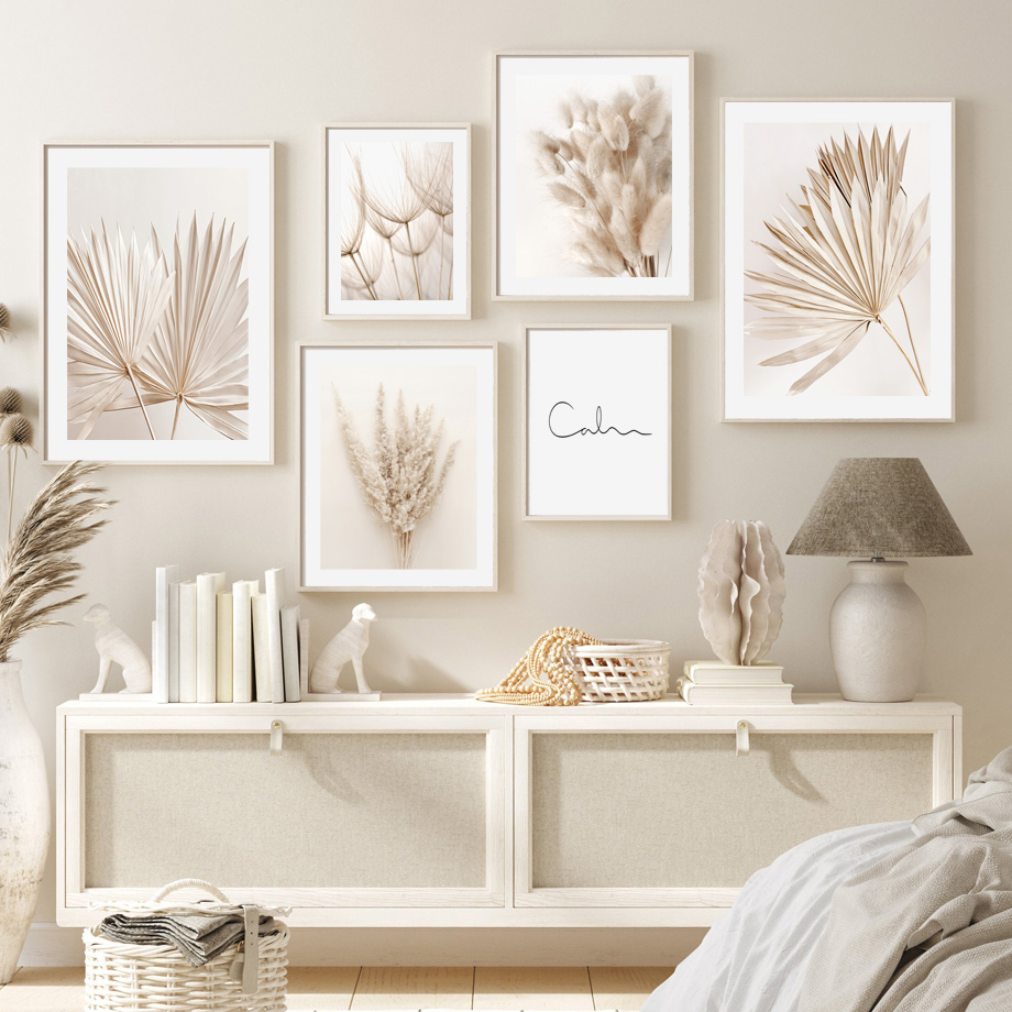 Neutral Beige Boho Wall Art Mu - Palm Leaf Dried ulasan dan harga