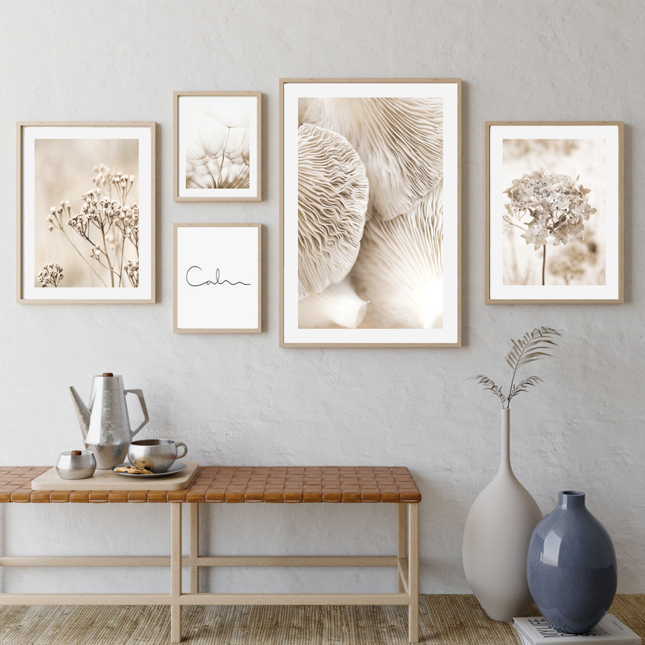 Neutral Beige Boho Wall Art Mu - Palm Leaf Dried ulasan dan harga