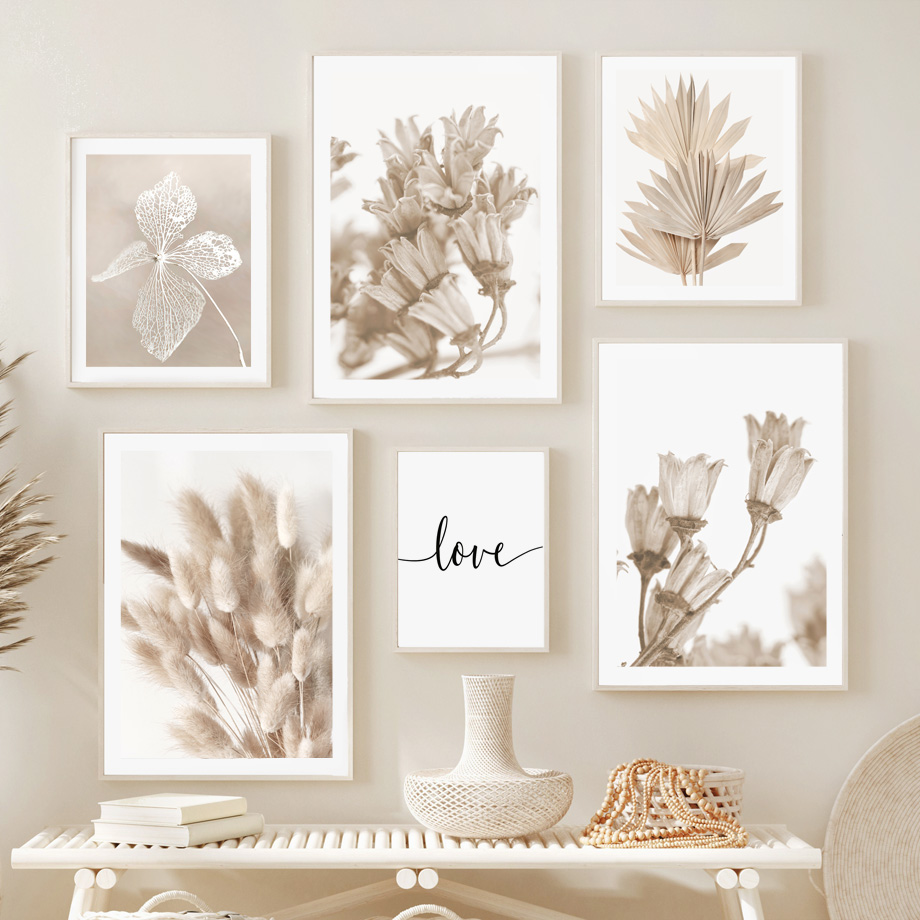 Neutral Beige Boho Wall Art Ca - Palm Leaf Dried ulasan dan harga