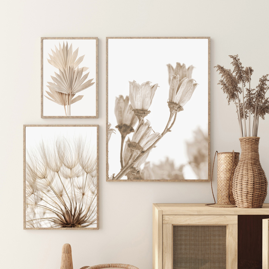Neutral Beige Boho Wall Art Ca - Palm Leaf Dried ulasan dan harga